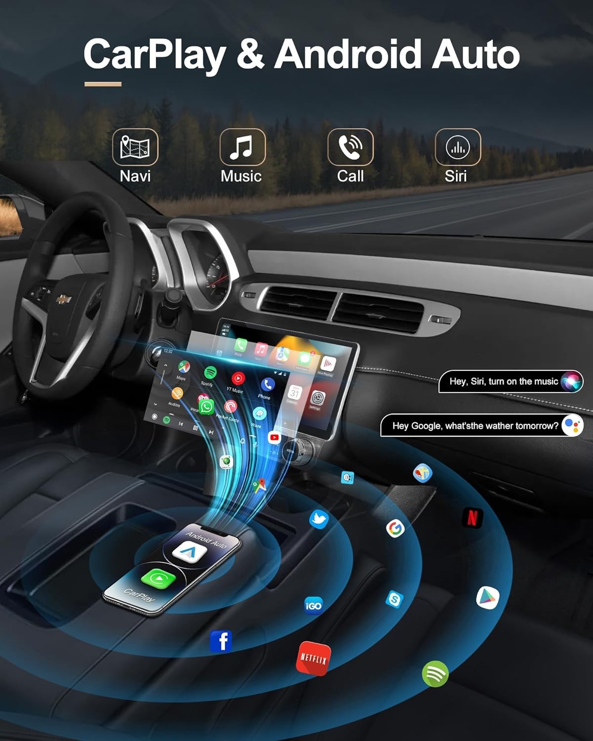 10.33″Android 12 Car Radio Navi GPS Stereo For Chevrolet Camaro 2010-2015+Camera