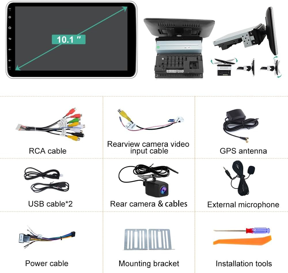 Android 13 4-Core 2GB+64GB Single Din Car Stereo, 10.1 Inch Floating Touchscreen
