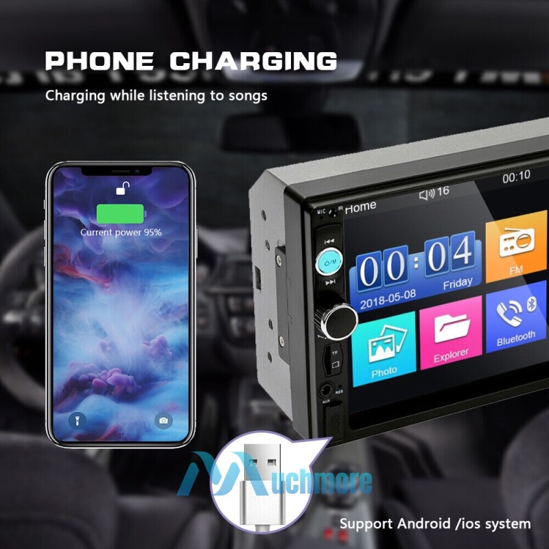 7” Double 2 Din Touch Screen Car Stereo Radio MP5 BT Android/IOS Carplay+Camera