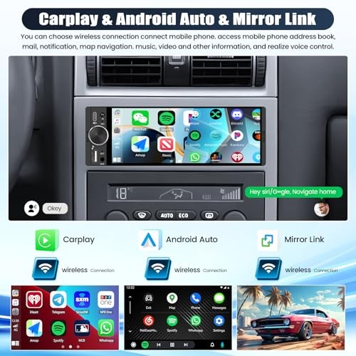 Single Din Car Stereo Radio with Wireless 6.28 Inch with Carplay