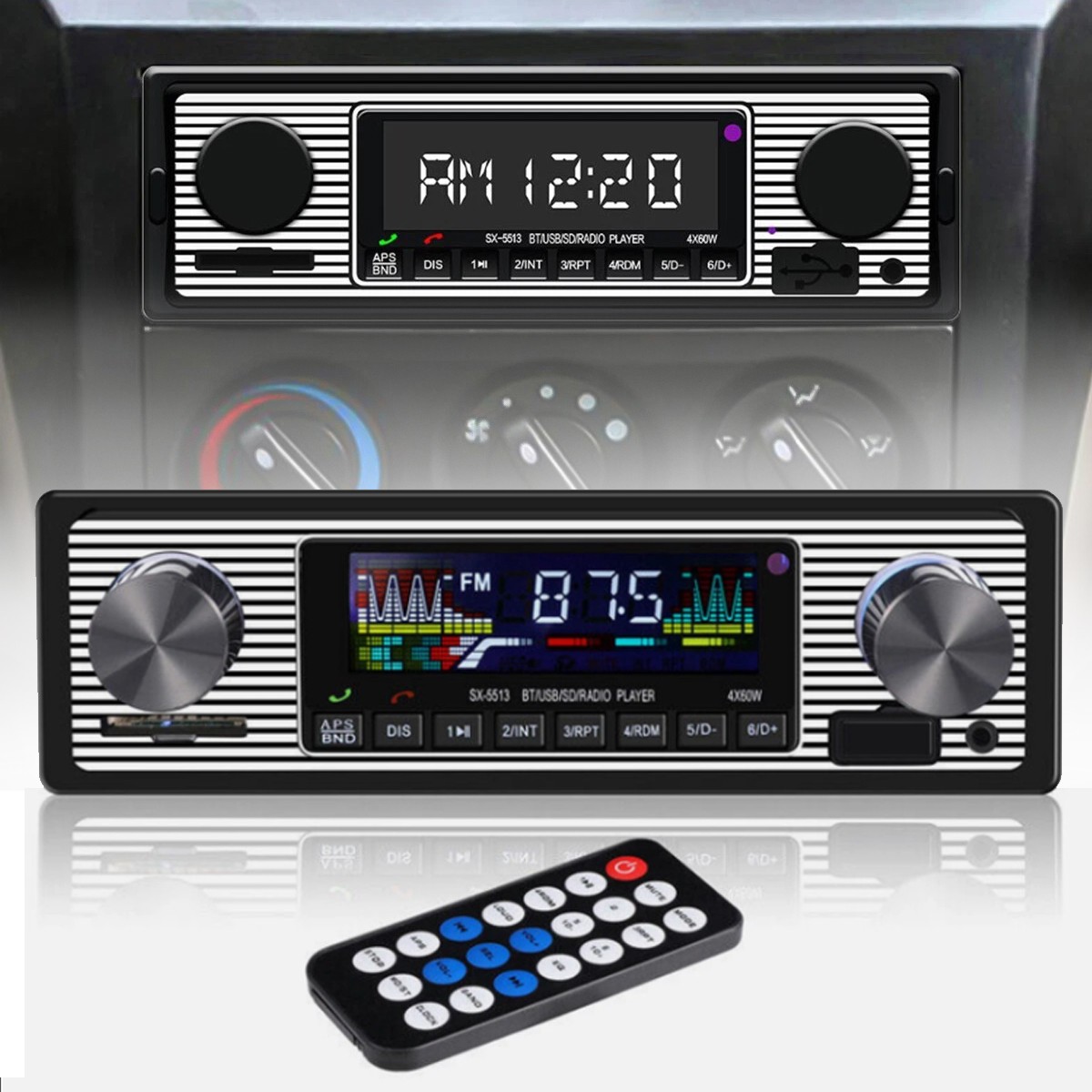 Car Radio Bluetooth Vintage FM MP3 Player USB Classic Stereo Audio Receiver AUX