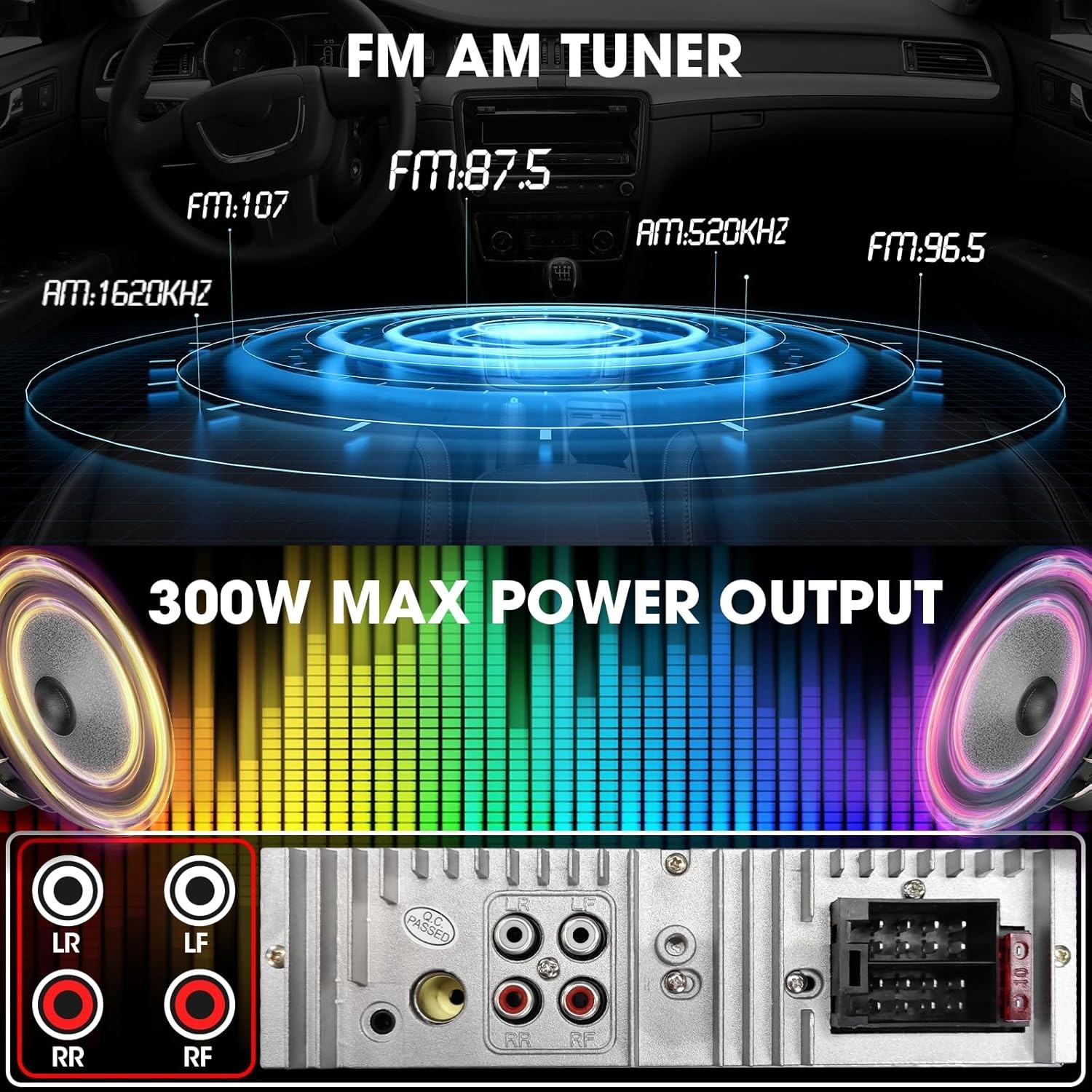 Bluetooth Car Stereo with 300W Output: HD LCD, USB Charging & FM/AM Tuner