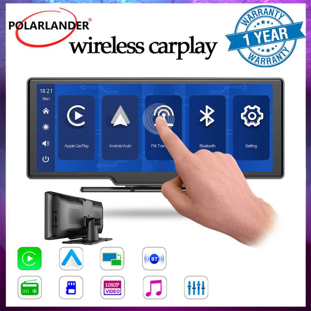 10″ Portable Car Stereo Wireless IOS Carplay/Android Auto Radio AUX FM Bluetooth