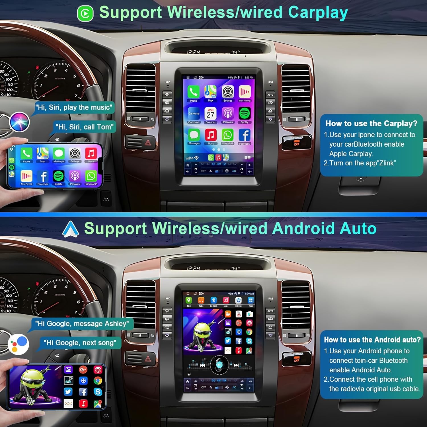 10.4″ For 2002-2009 Toyota Prado Lexus GX470 4+64GB CarPlay Car Stereo Radio GPS