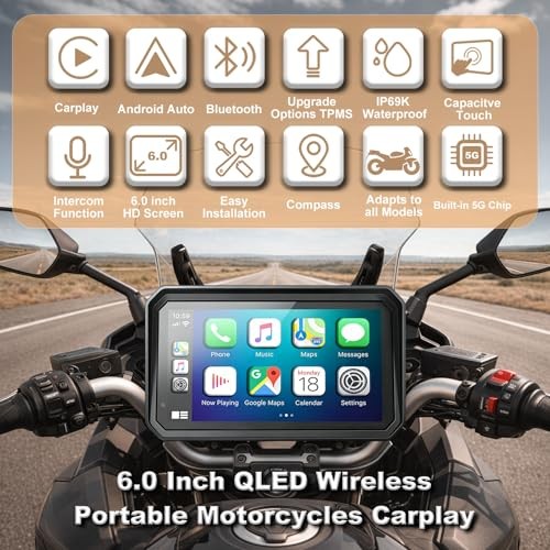 6″ Wireless Motorcycle Carplay with Android 6Inch Screen+Mounting Bracket