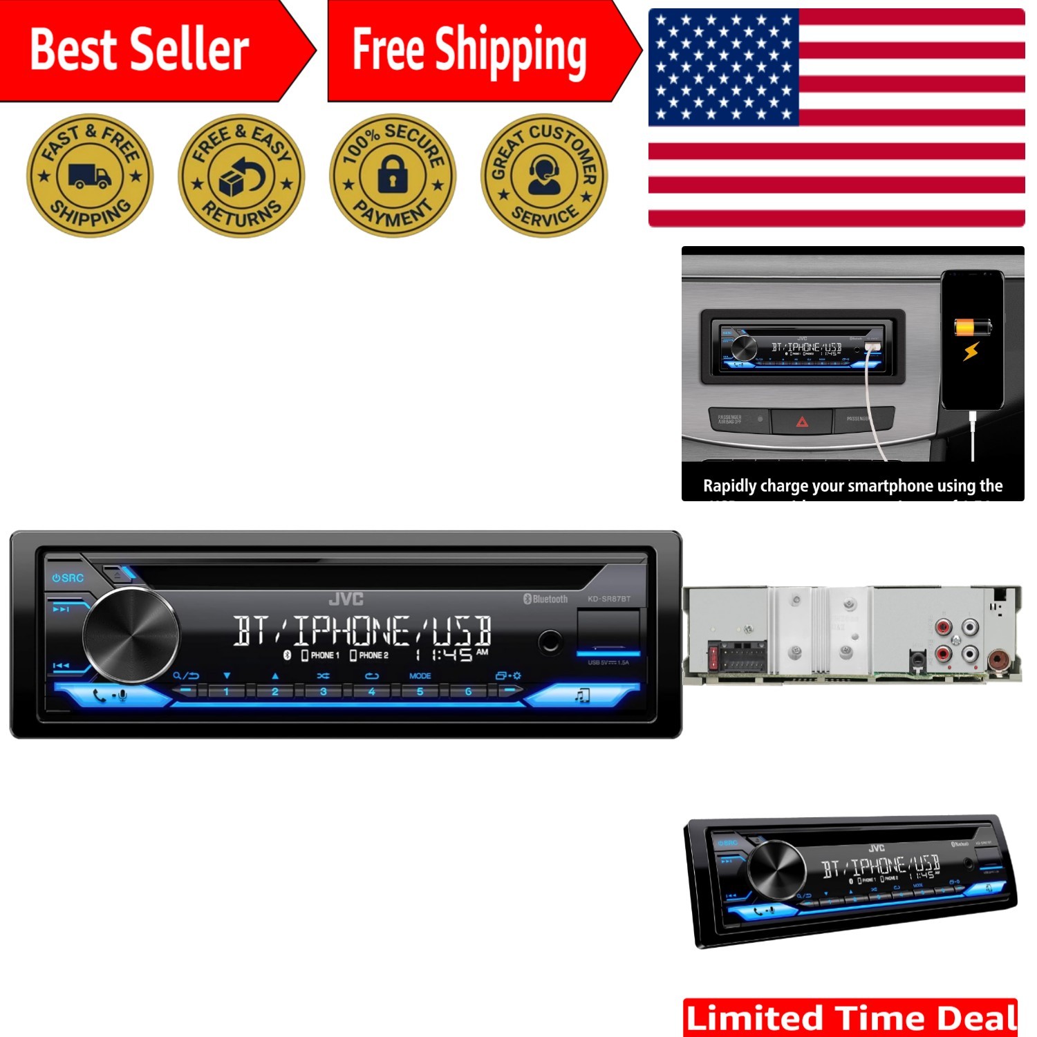 High-Performance Single DIN Bluetooth Stereo with USB, AM/FM & 13-Band Equalizer