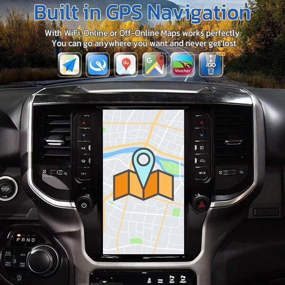 12.1″ For Dodge RAM 2019-2023 Car GPS Radio Navigation Stereo 8G+128GB Carplay