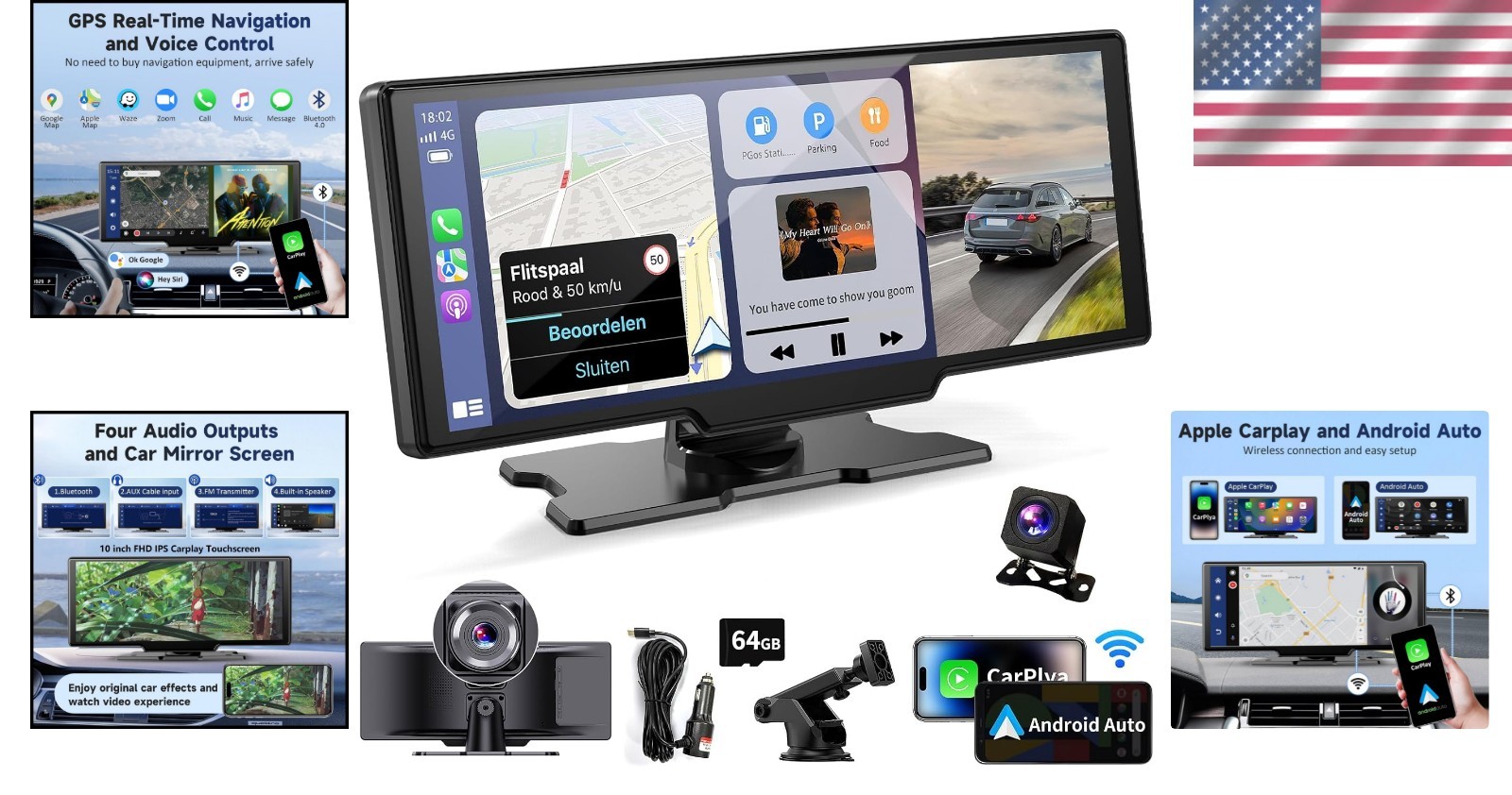 10.26” Wireless CarPlay Touchscreen with 4K Dash Cam & Bluetooth Navigation