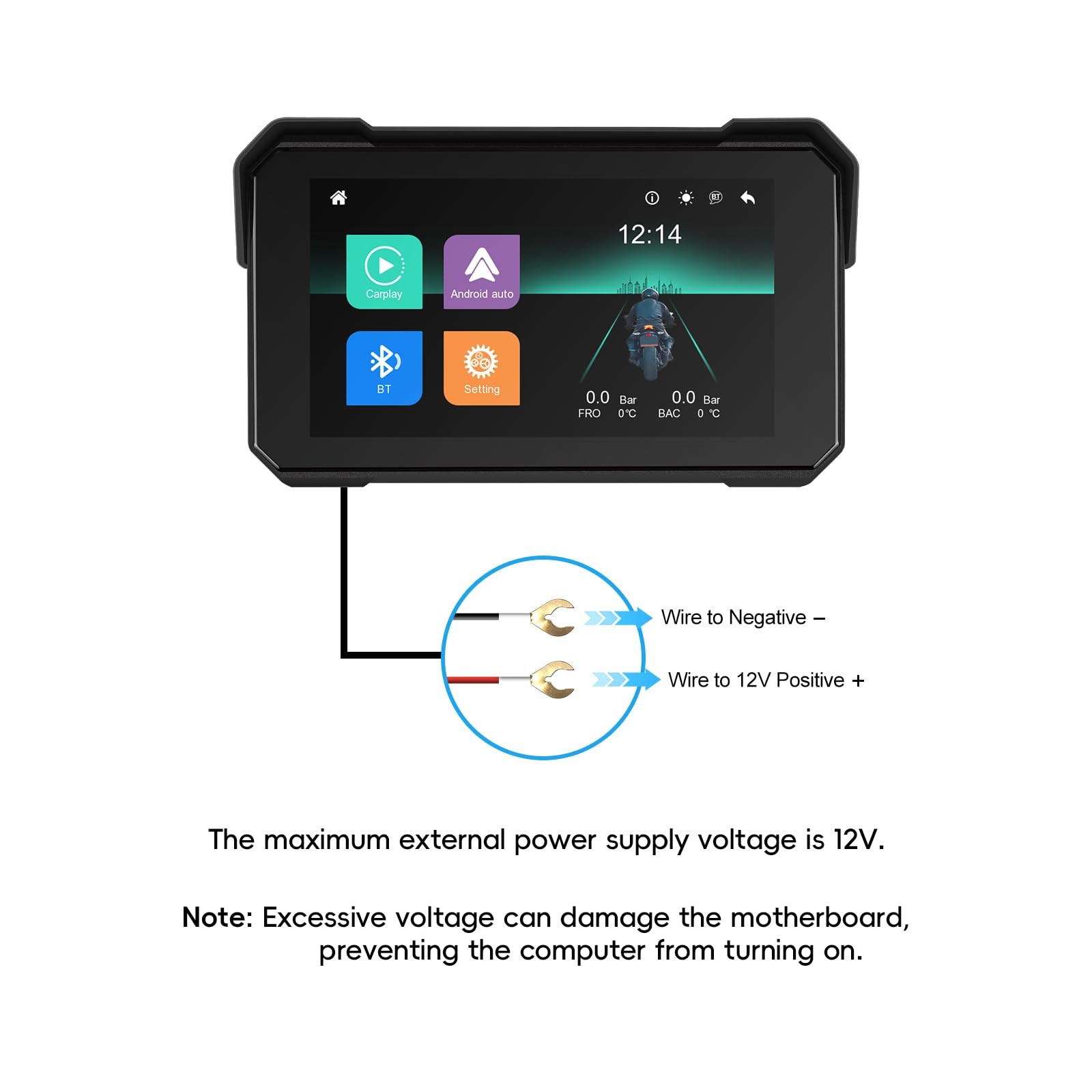 Motorcycle CarPlay Screen with Wireless Apple CarPlay Android Auto, IP68 Wate…