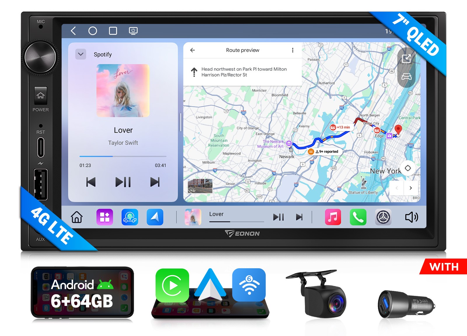 7″ QLED 6+64 Android Auto 2 DIN Car Stereo Radio CarPlay GPS Navigation Sim Card