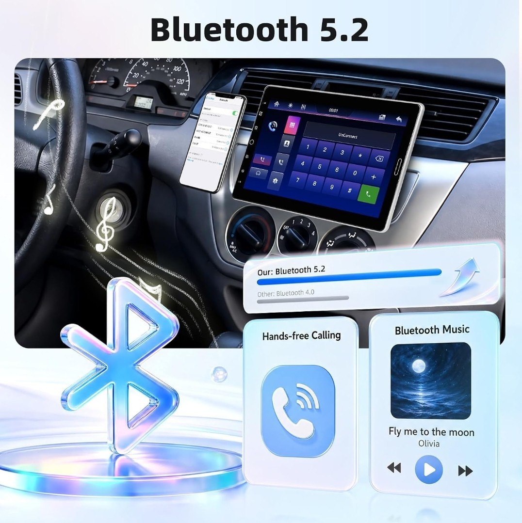 10.1″ Single Din Car Stereo Wireless CarPlay Android Auto Touchscreen Bluetooth