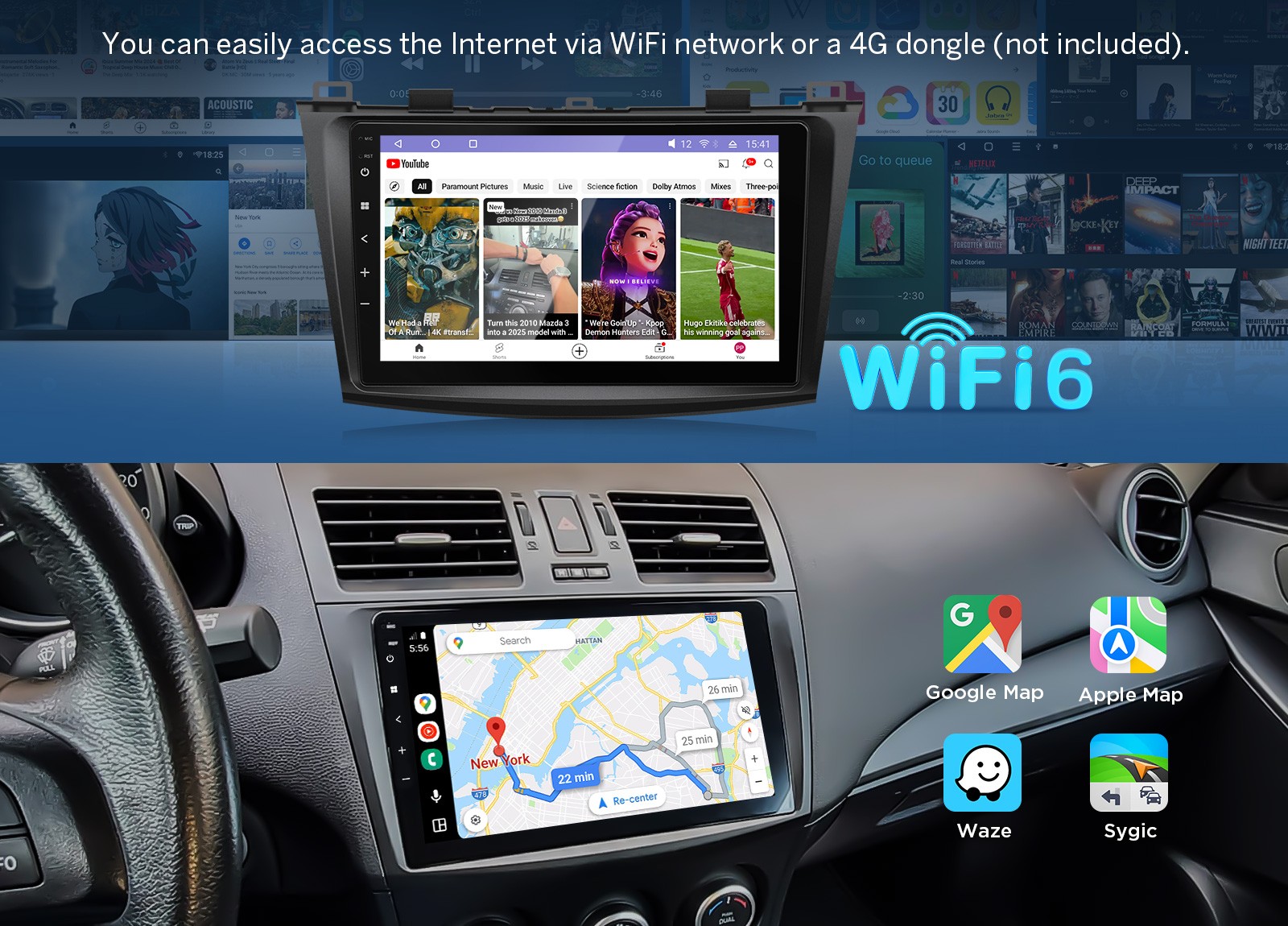 9″ QLED 6+64 Android Auto Car Stereo Apple Carplay for Mazda 3 2010-2013 Upgrade