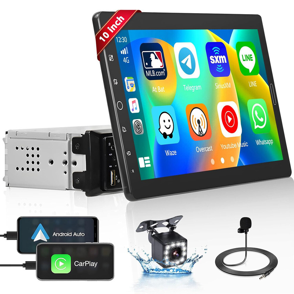 10.1″ Carplay Car Stereo Radio Single 1Din Rotatable Touch Screen Bluetooth MP5