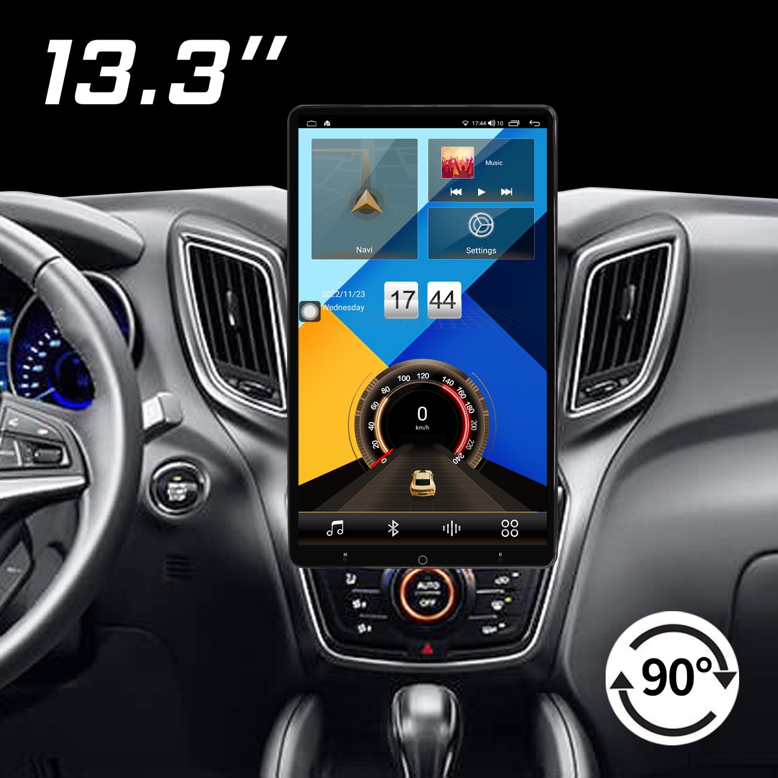 Rotatable Car Stereo Radio 2 DIN 13.3″ Touch Screen Android GPS Navi Wifi 128 GB