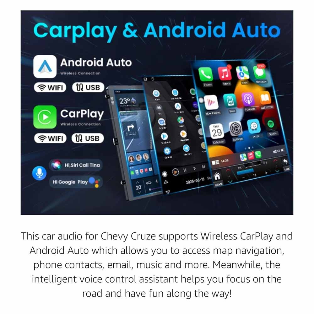 10.4” 2+32GB Car Radio Player For CRUZE 2009-2025 Carplay Android 13.0 WIFI BT