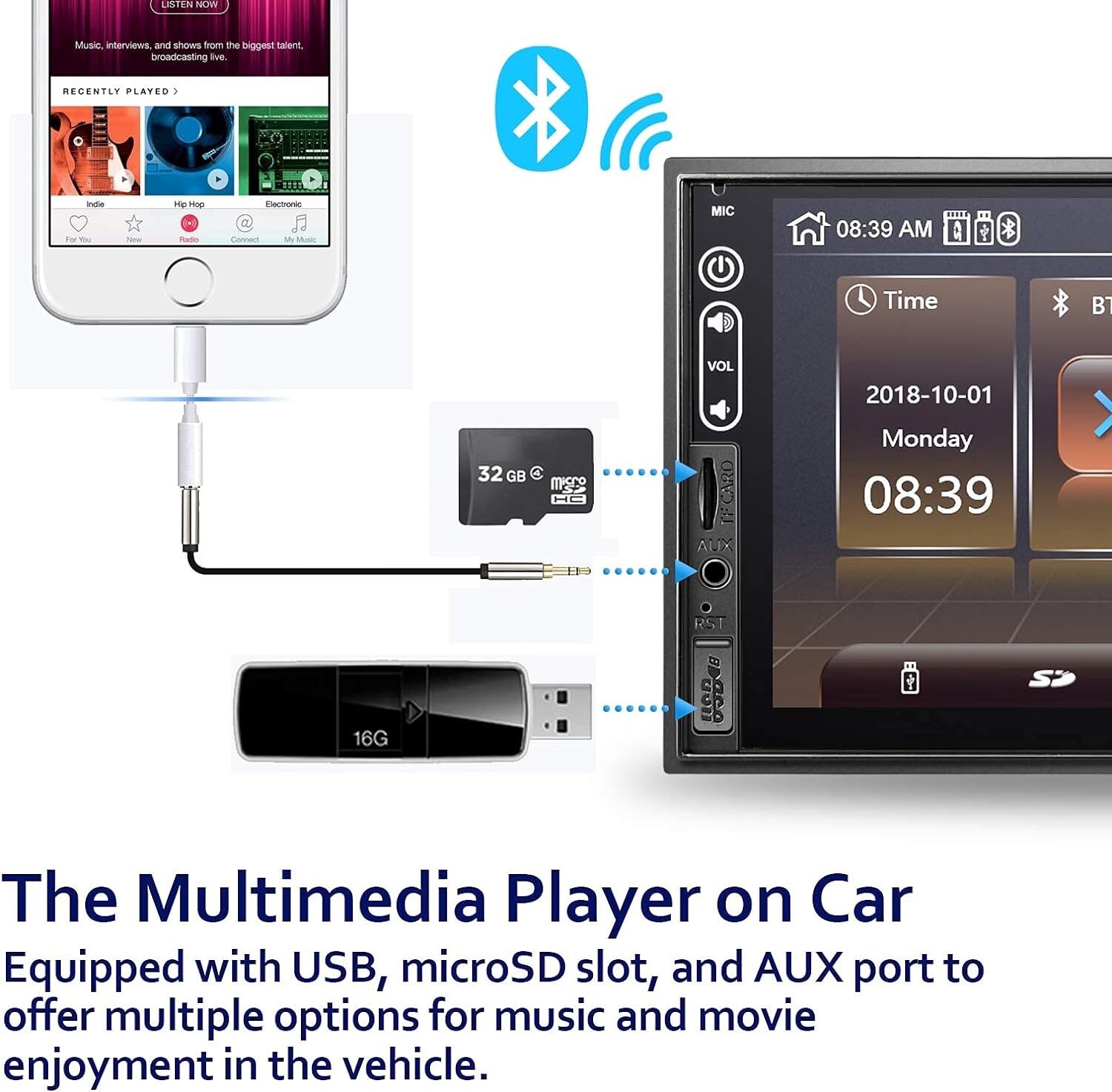 Double Din 7″ Car Stereo W/ Backup Cam Android/Apple Carplay Radio Touch Screen
