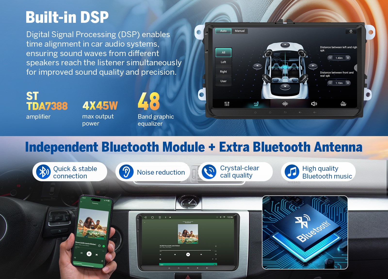 For VW Passat B6 B7 2006-2014 Android 14 Car Stereo 9″ Wireless CarPlay SWC GPS