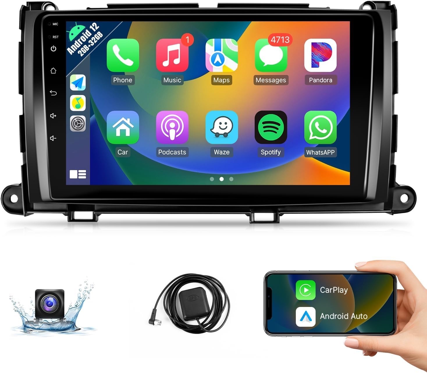 Naifay Car Radio Stereo for Toyota Sienna 11-14 w/Wireless CarPlay Android