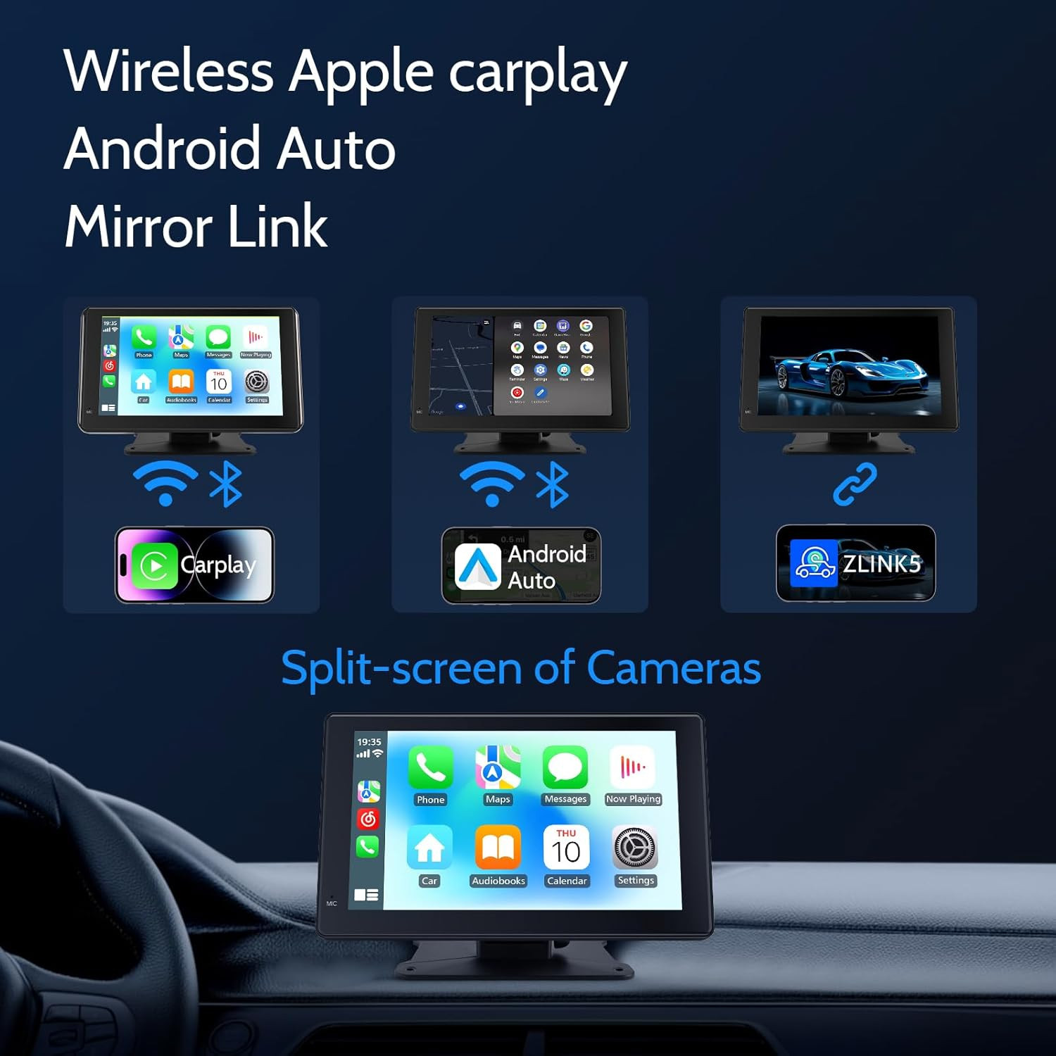 7 Inch Portable Carplay Wireless Car Stereo,Hd Touchscreen for All Vehicles,With