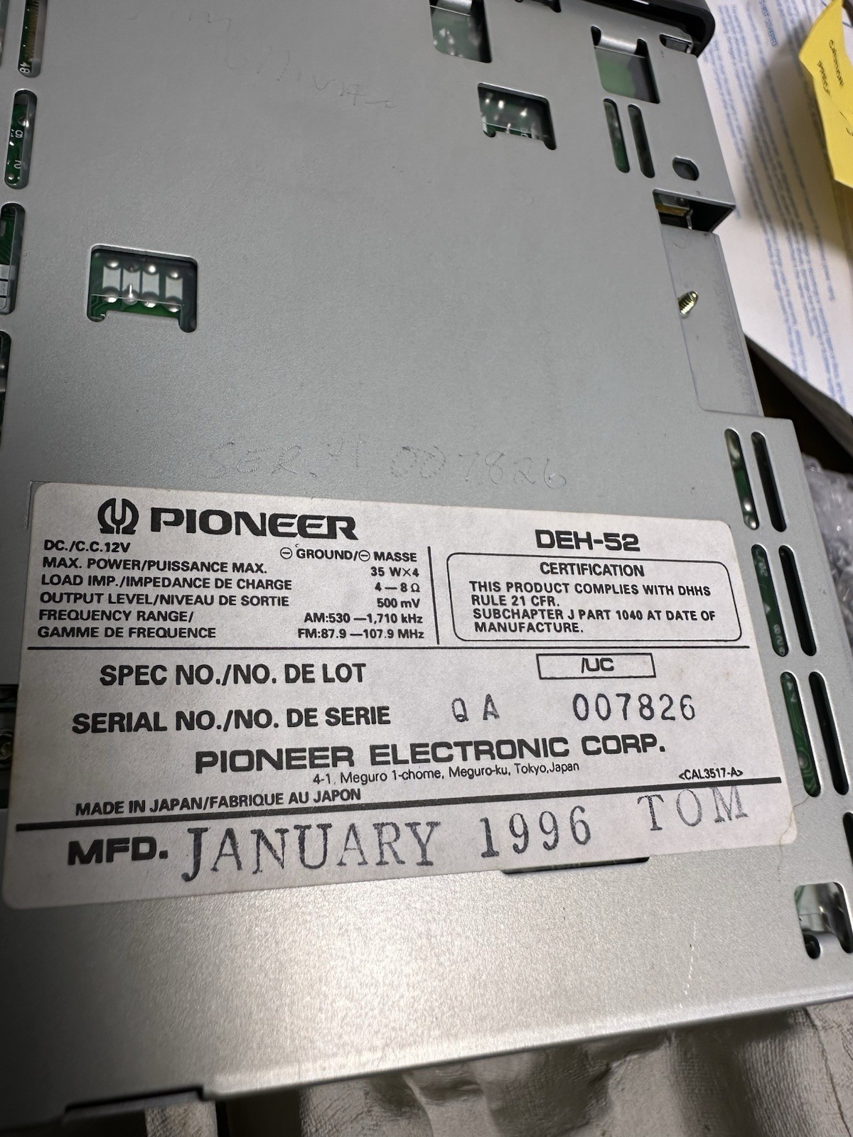 Pioneer DEH-52 AM/FM CD Receiver 1996 CDX-FM128 Remotes Complete Kit