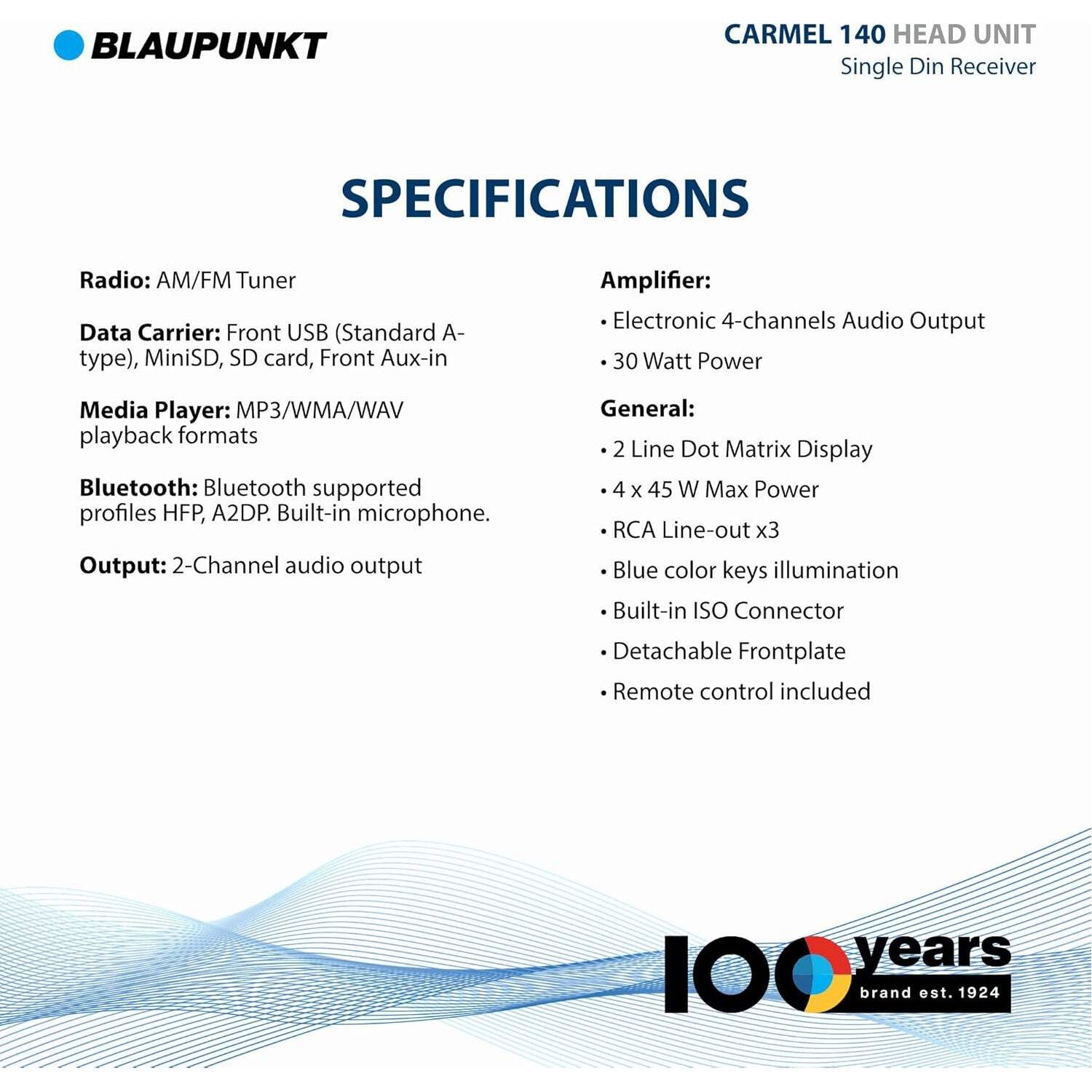 Blaupunkt CARMEL 140 Bluetooth Car Stereo