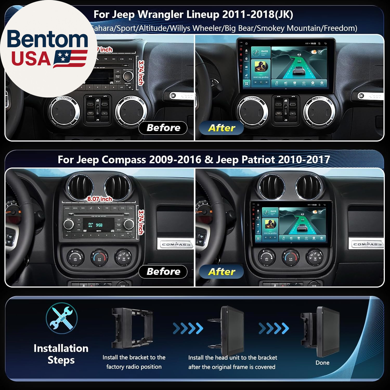 11Th (4Ram 64Rom) Car System & 5G Wifi6(1201Mbps) for Jeep Wrangler Radio,Upgrad
