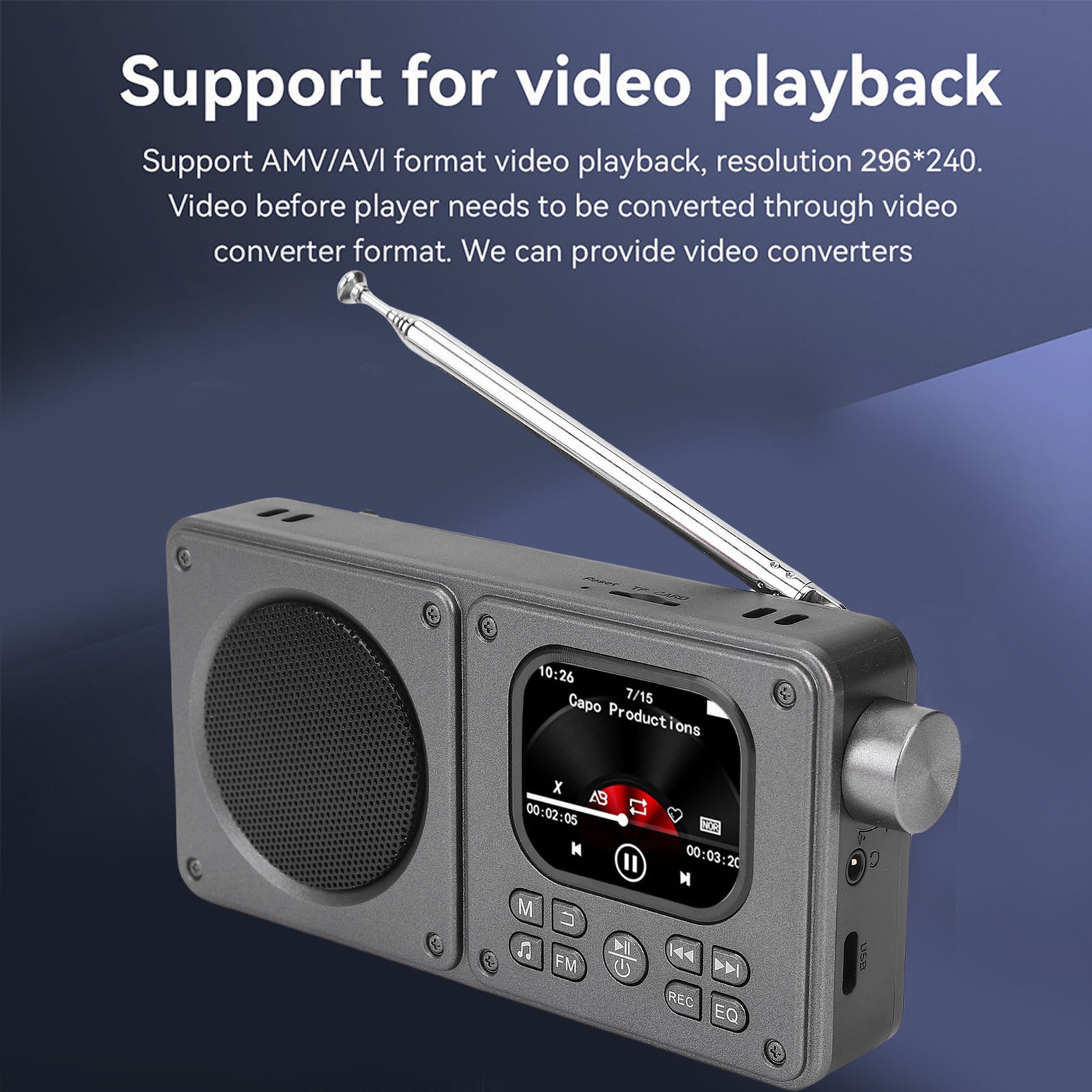 Video Radio AM FM 2.01 Inch Screen MP3 MP4 Player Bluetooth 5.4 Speaker Por FSZJ