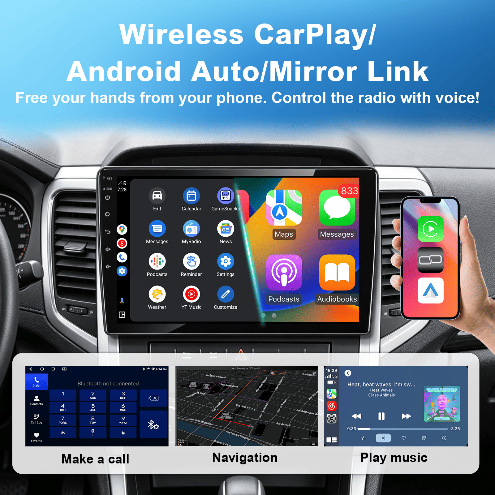 8Core 4+64G Dodge Ram1500/2500/3500 09-12 10.1″ Android14 Radio,CarPlay Auto,SWC
