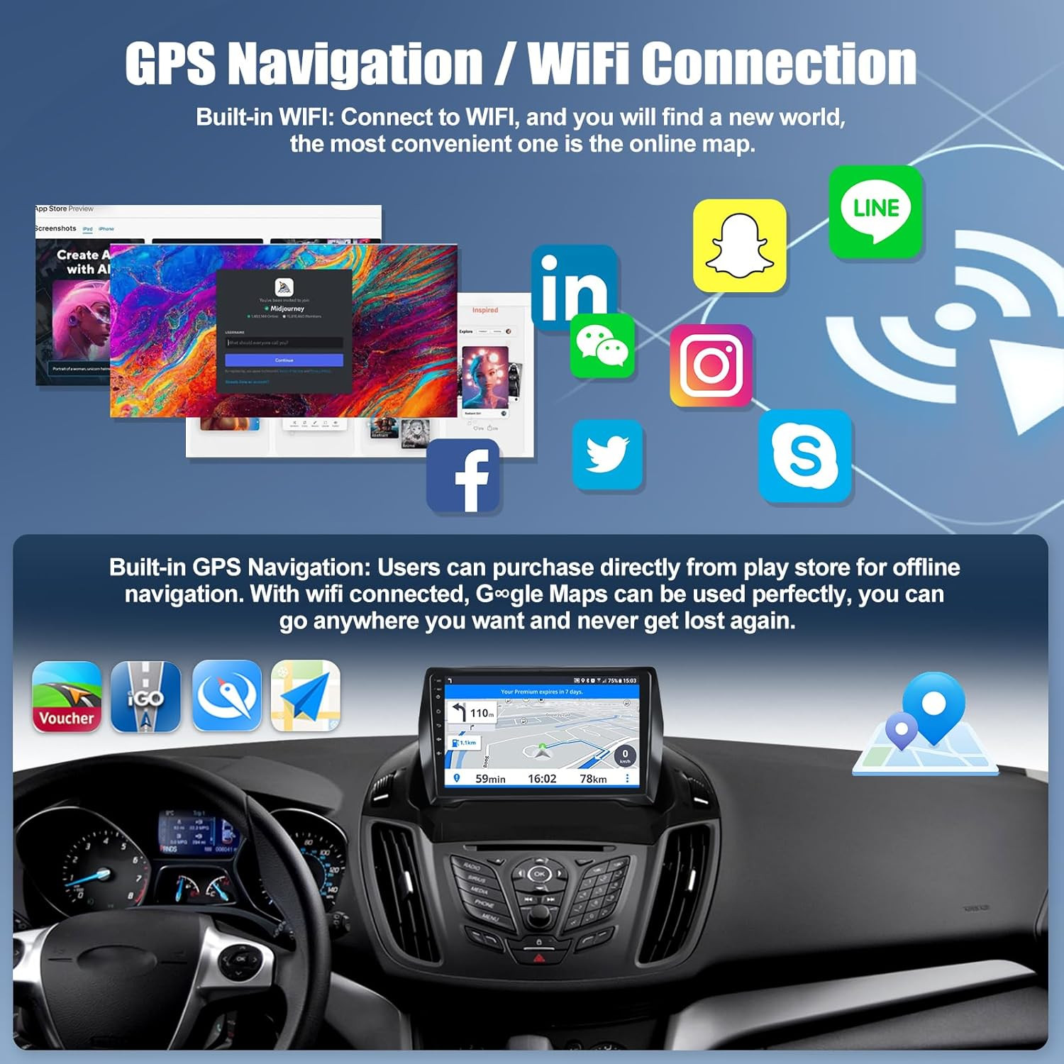 9” Car Radio For Ford Escape Kuga C-Max 13-17 Android 14 GPS NAVI BT USB 2G+32G