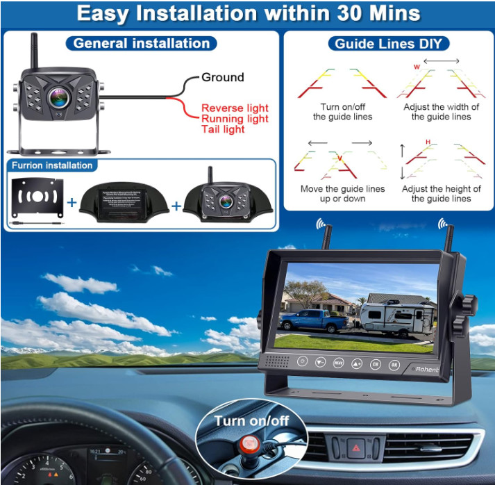 Cámara de Reversa RV HD1080P con 2 Cámaras, DVR y Pantalla Táctil 7”. Nuevo