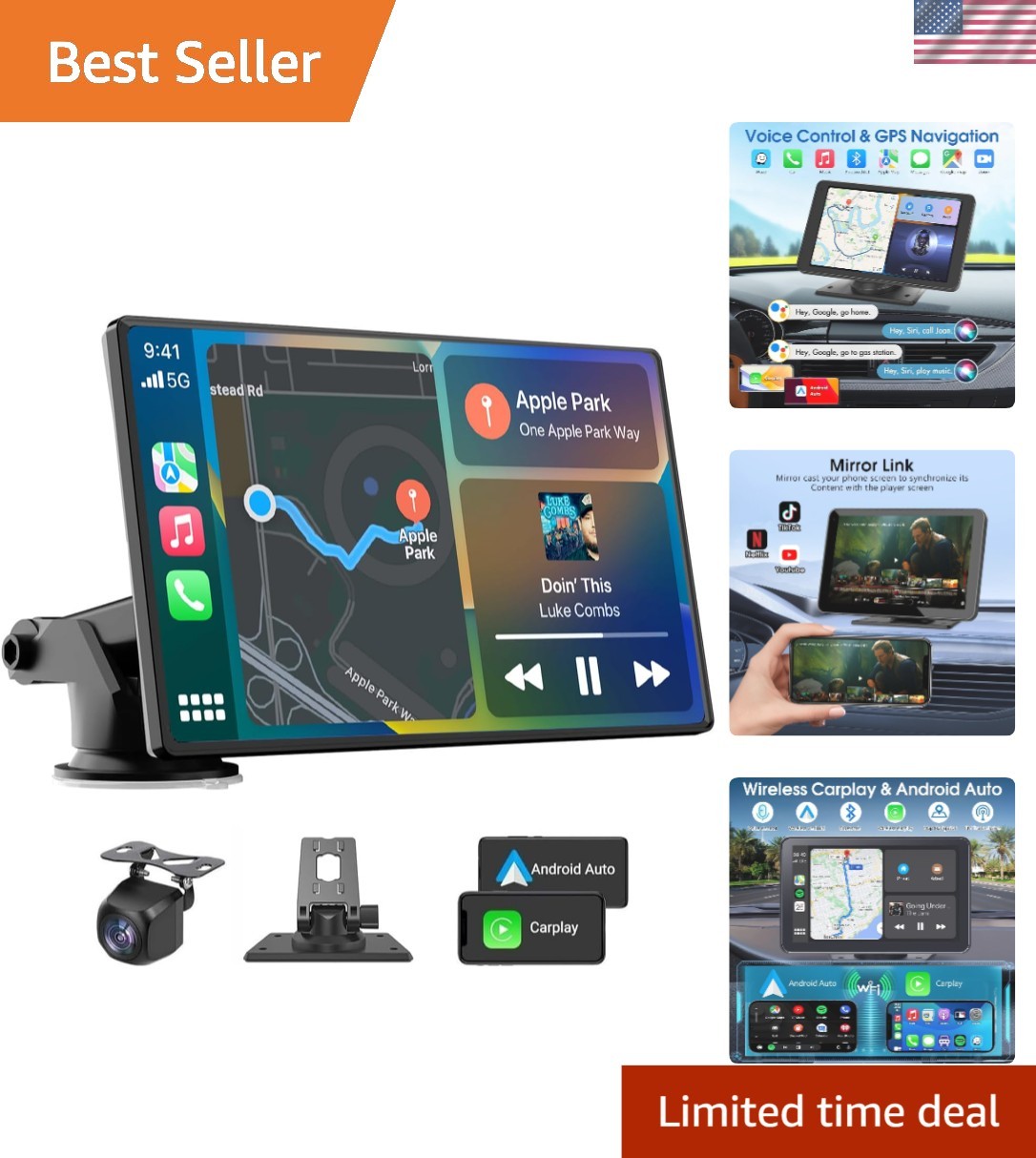 Innovative 2026 7″ Carplay Screen with HD Visuals & Integrated Backup Camera
