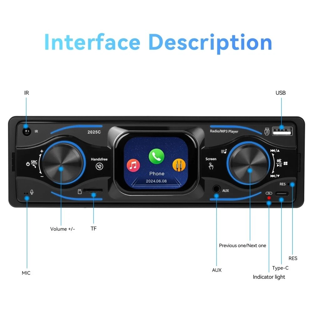 1 DIN 2.17 inch Car Stereo Radio Touch Screen Bluetooth FM MP3 Player TF USB AUX