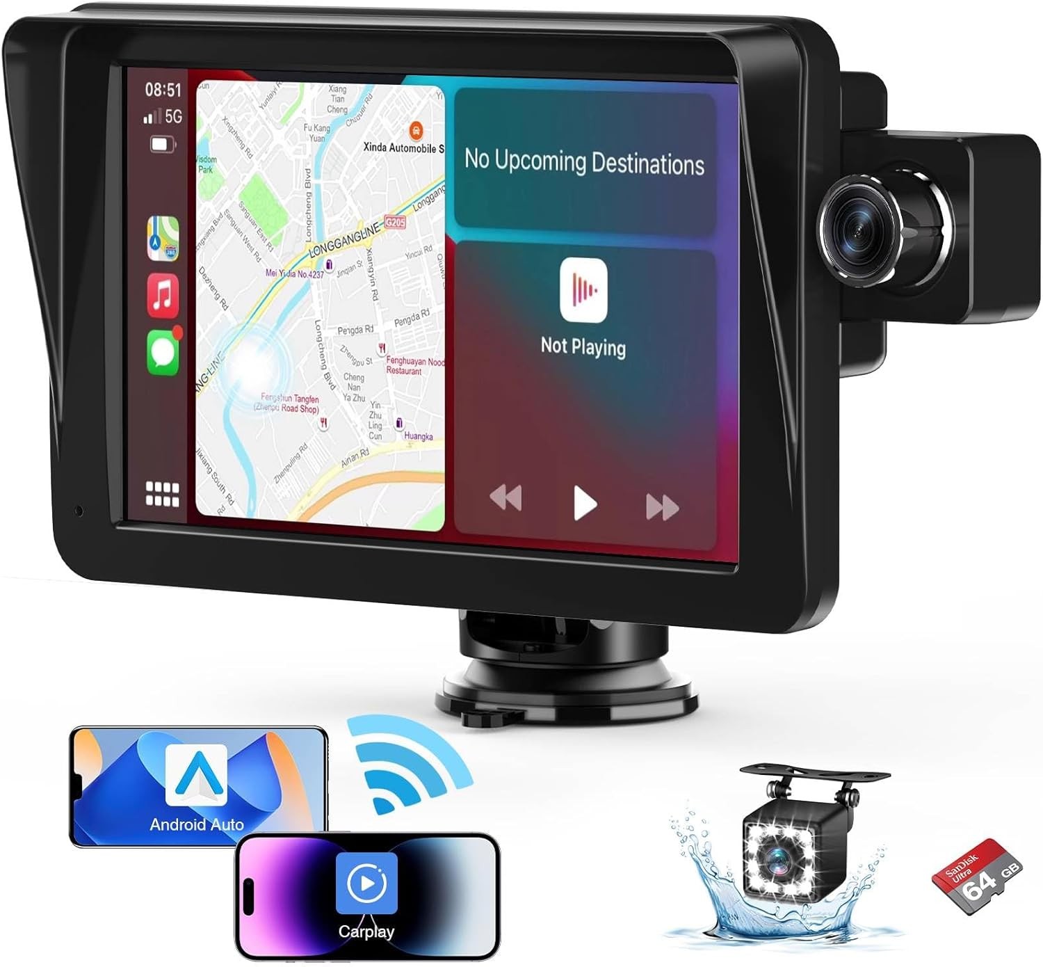 7″ Apple Carplay Screen for car, Wireless Apple Car Play Touchscreen with Androi