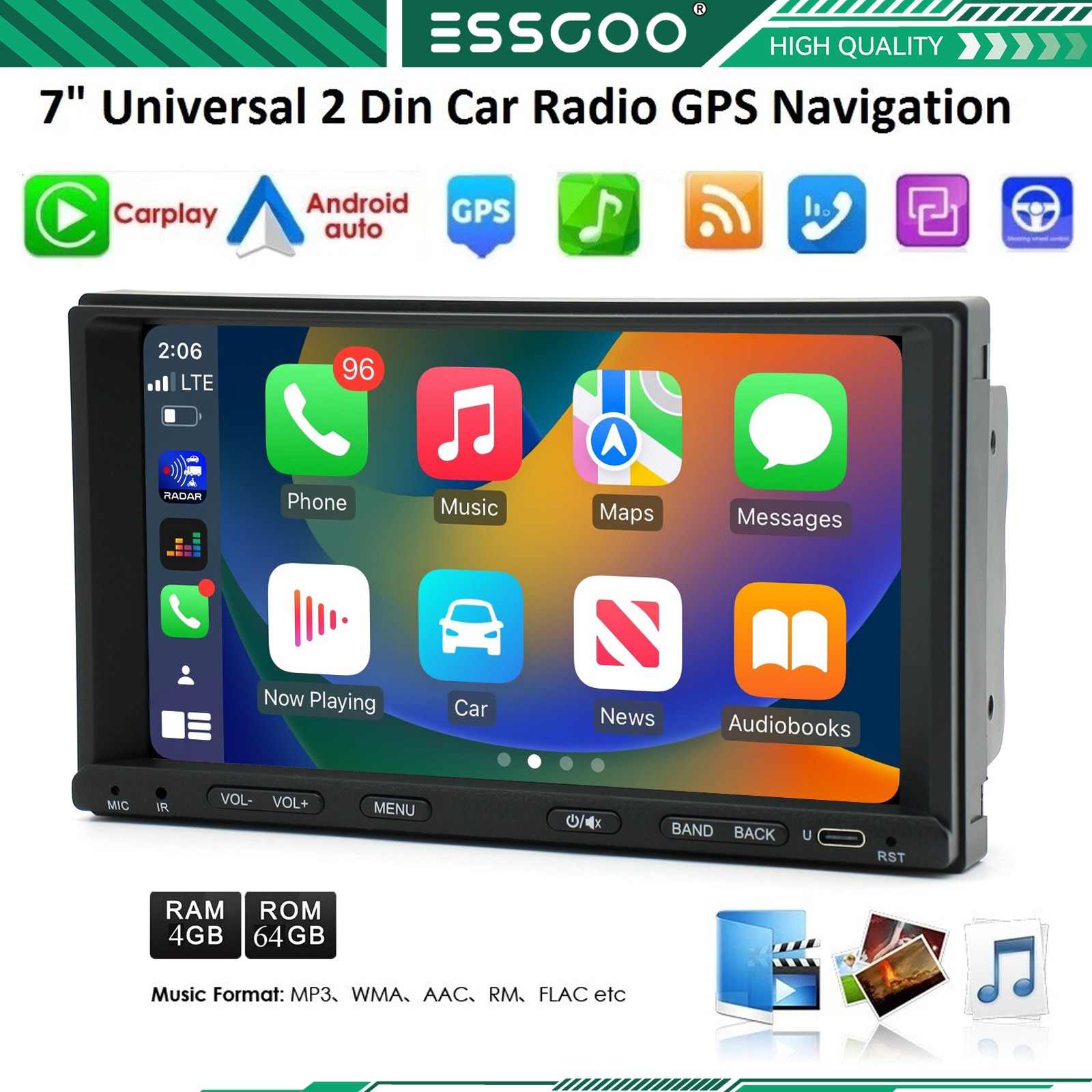 Android 15 4+64G 7″ 2Din Car Stereo Radio GPS Navi Wireless Carplay Android Auto