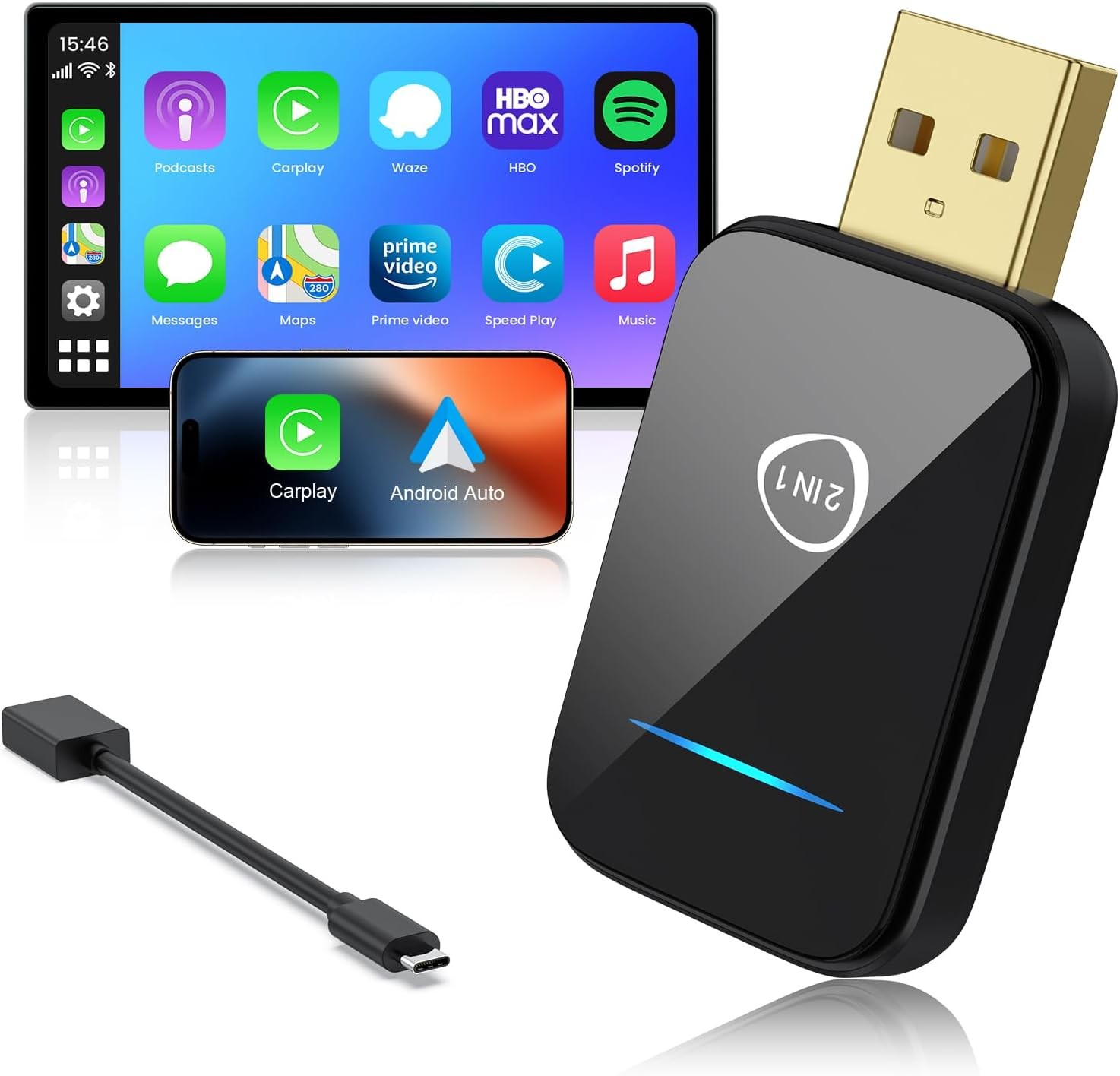 2025 Mini Carplay Wireless Adapter & Android Auto Dongle for iPhone Black