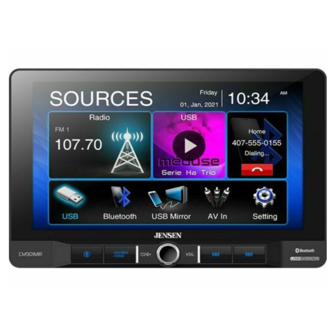 Jensen CM901MIR 9″ Touchscreen Digital Multimedia Receiver USB Screen Mirroring