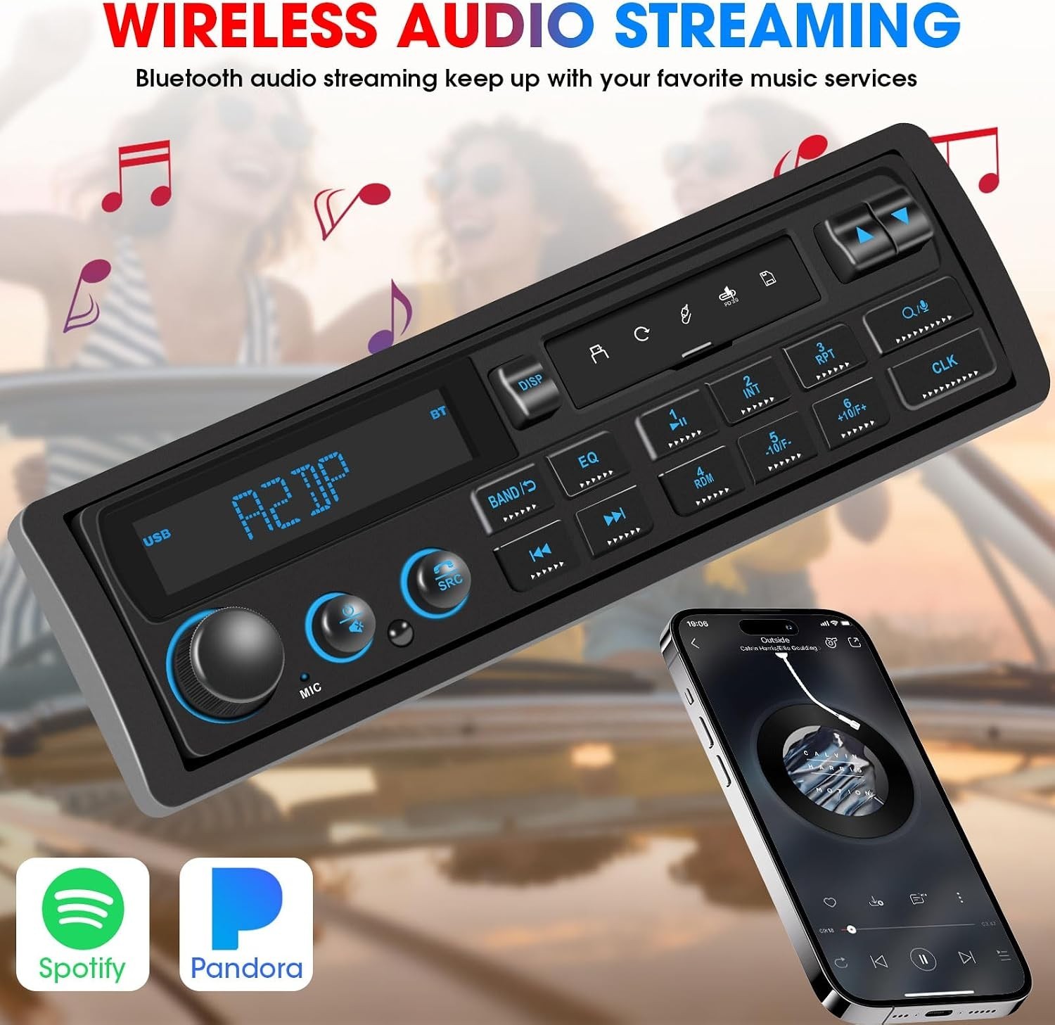 Car Stereo Bluetooth FM AM USB SD AUX 60W 4 Channels for Classic Vehicles