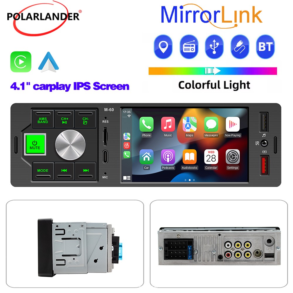 Bluetooth MP5 FM60 Type-C Mirror Link 4.1in 1DIN Carplay Car Stereo Radio
