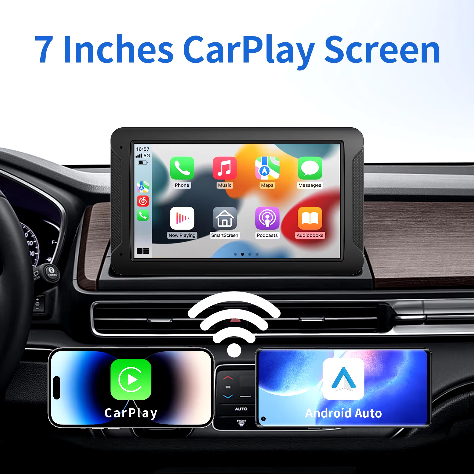 Wireless CarPlay Screen Portable Car Stereo Touchscreen Android Auto Universal