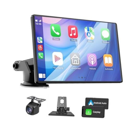 Wireless Carplay and Android Auto Screen for Car, 7″ HD Portable Touch Screen