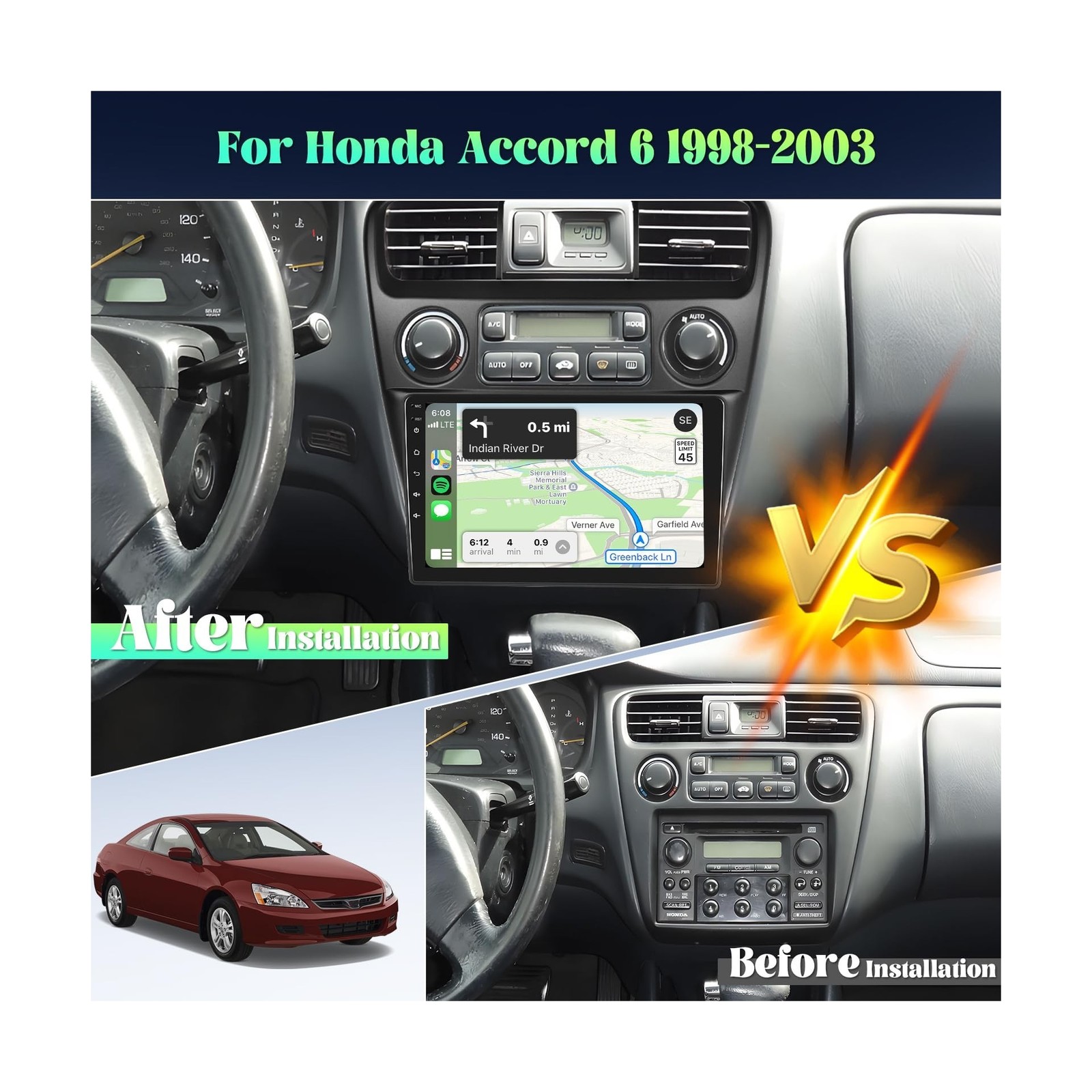 [2G+64G] Android 13 Car Radio for Honda Accord 6 1998-2003 with Wireless Carp…