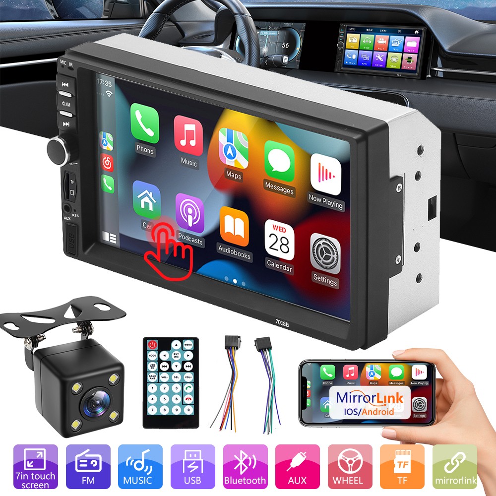 7″ Double 2 DIN Car Stereo Radio MP5 Touch Screen Bluetooth FM USB AUX w/ Camera