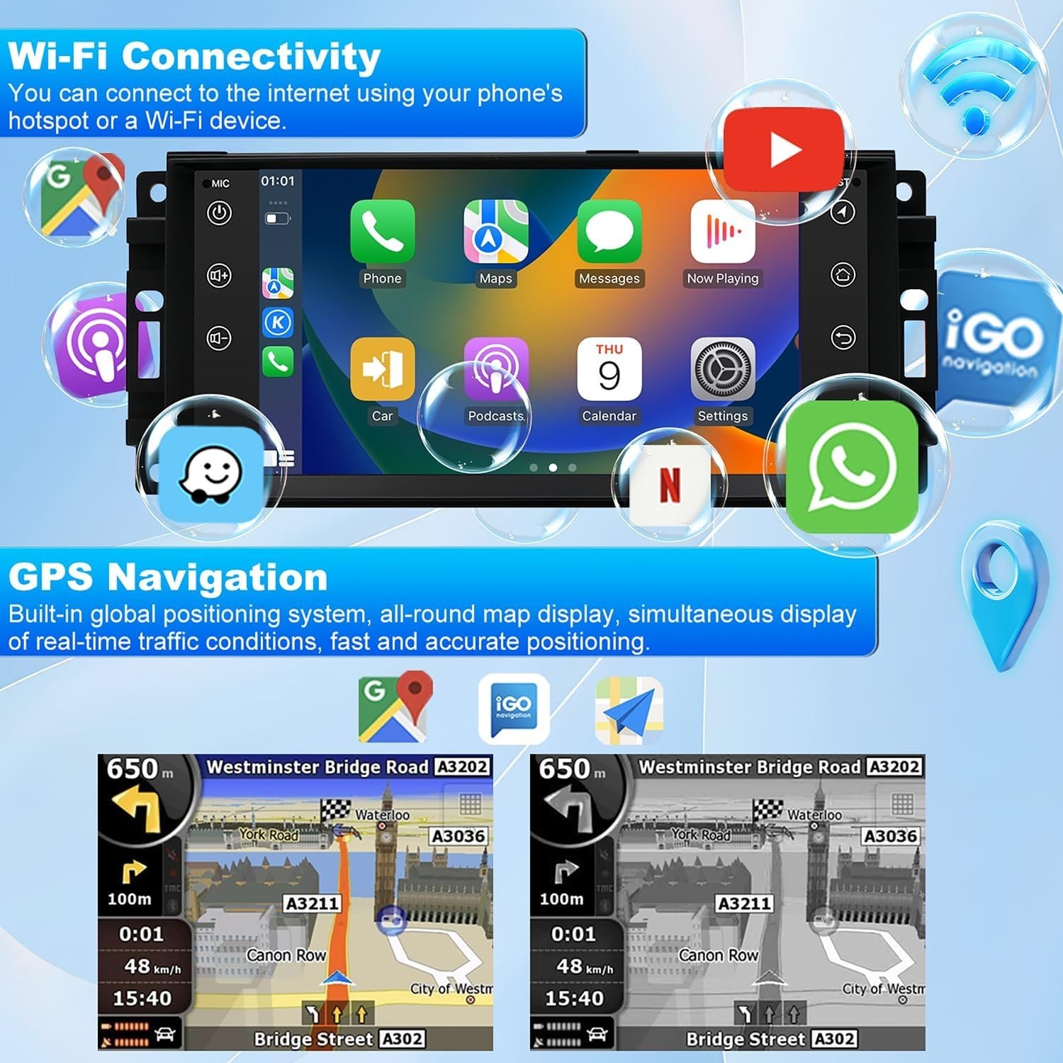 FOR JEEP WRANGLER DODGE CHRYSLER CARPLAY ANDROID 13 CAR RADIO STEREO GPS WIFI BT