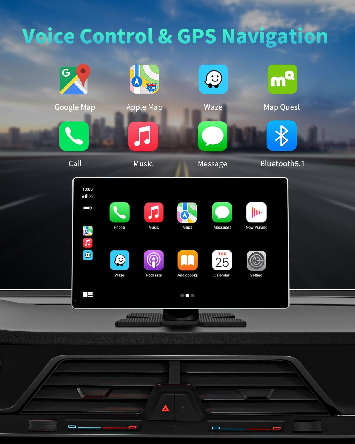9″ Wireless Apple CarPlay & Android Auto Screen with 4K Dash Cam & GPS