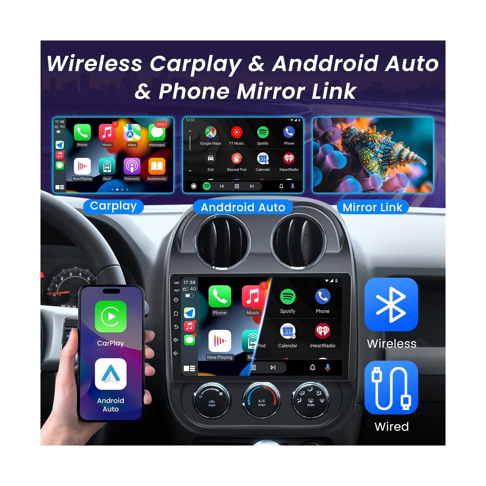 [4G+64G] Car Radio Stereo for Jeep Patriot Compass 2010-2016: Upgrade Bluetoo…
