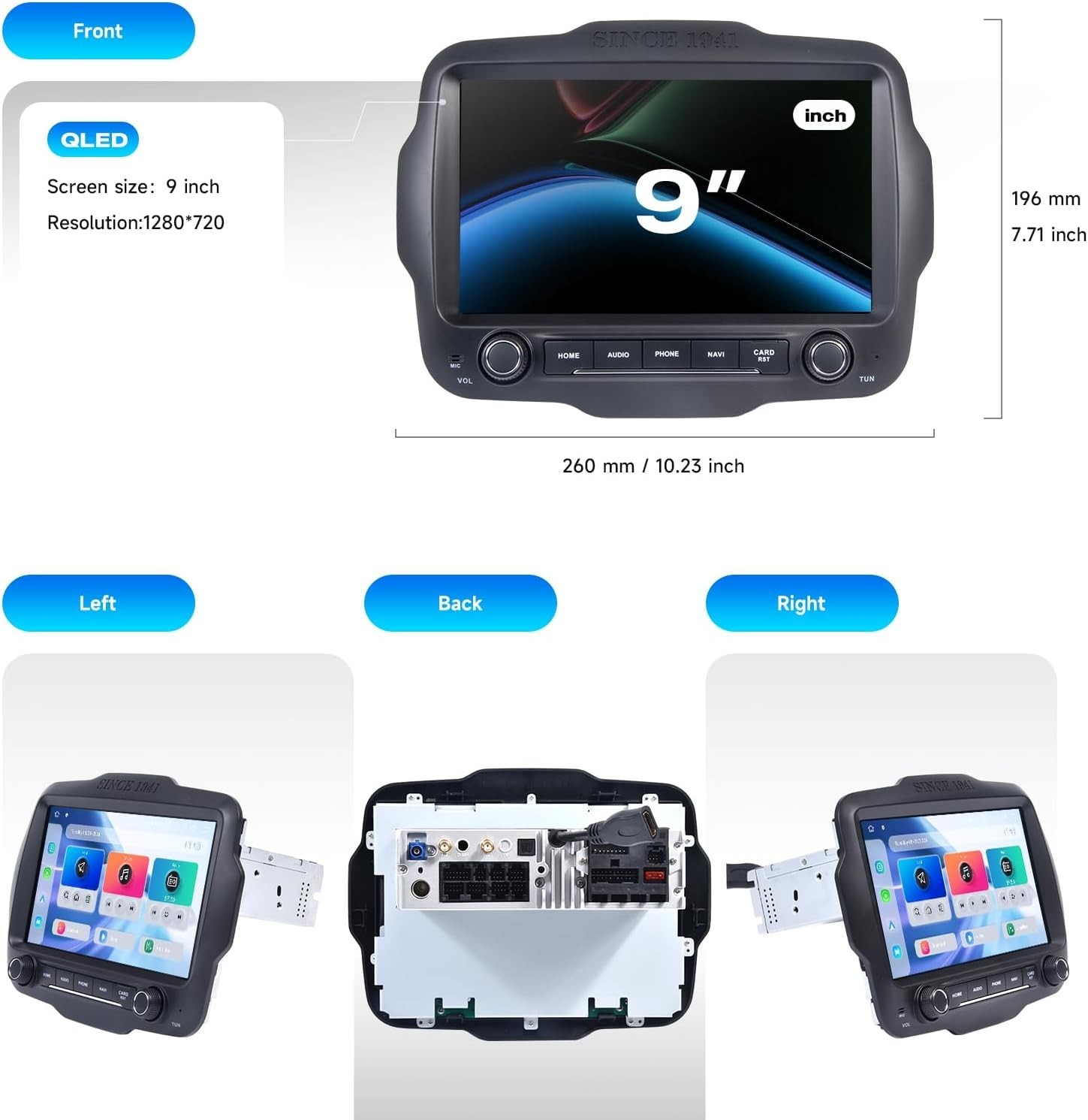 Dasaita 9″ Car Stereo for Jeep Renegade 2015-2022 T-style Wireless CarPlay GPS