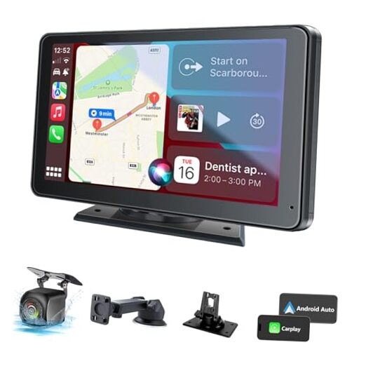 Car Play,Wireless Portable with Apple CarPlay and Android Auto Screen for