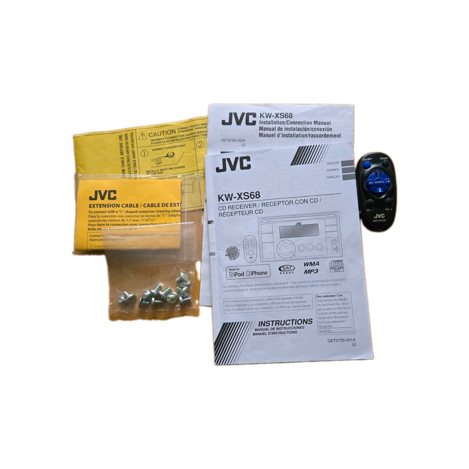 JVC KW-XS68 Universal Car Stereo Radio CD Receiver, Aux, USB With Remote
