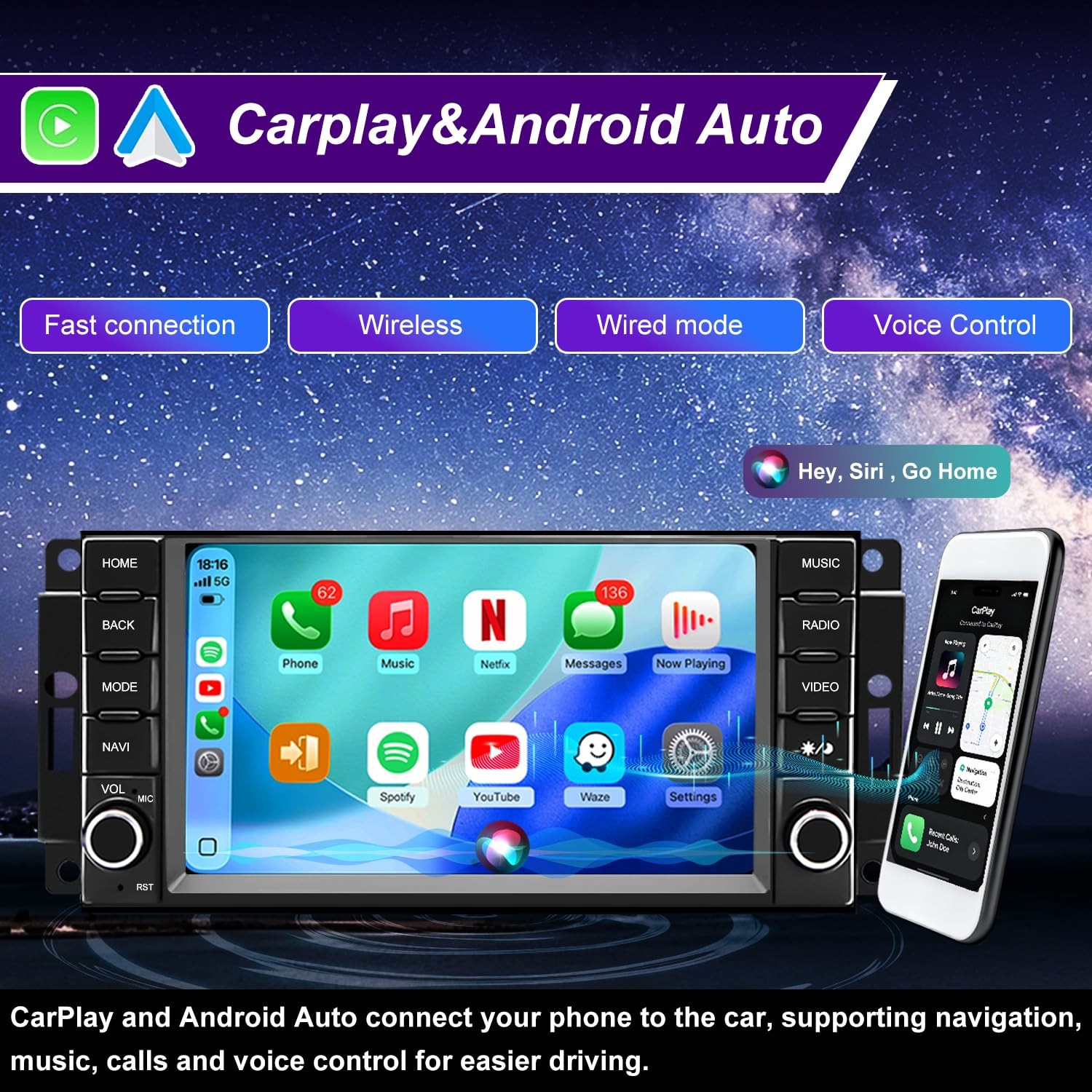 5G WiFi Radio for Dodge RAM Jeep Wrangler Touch Screen GPS CarPlay Android Auto