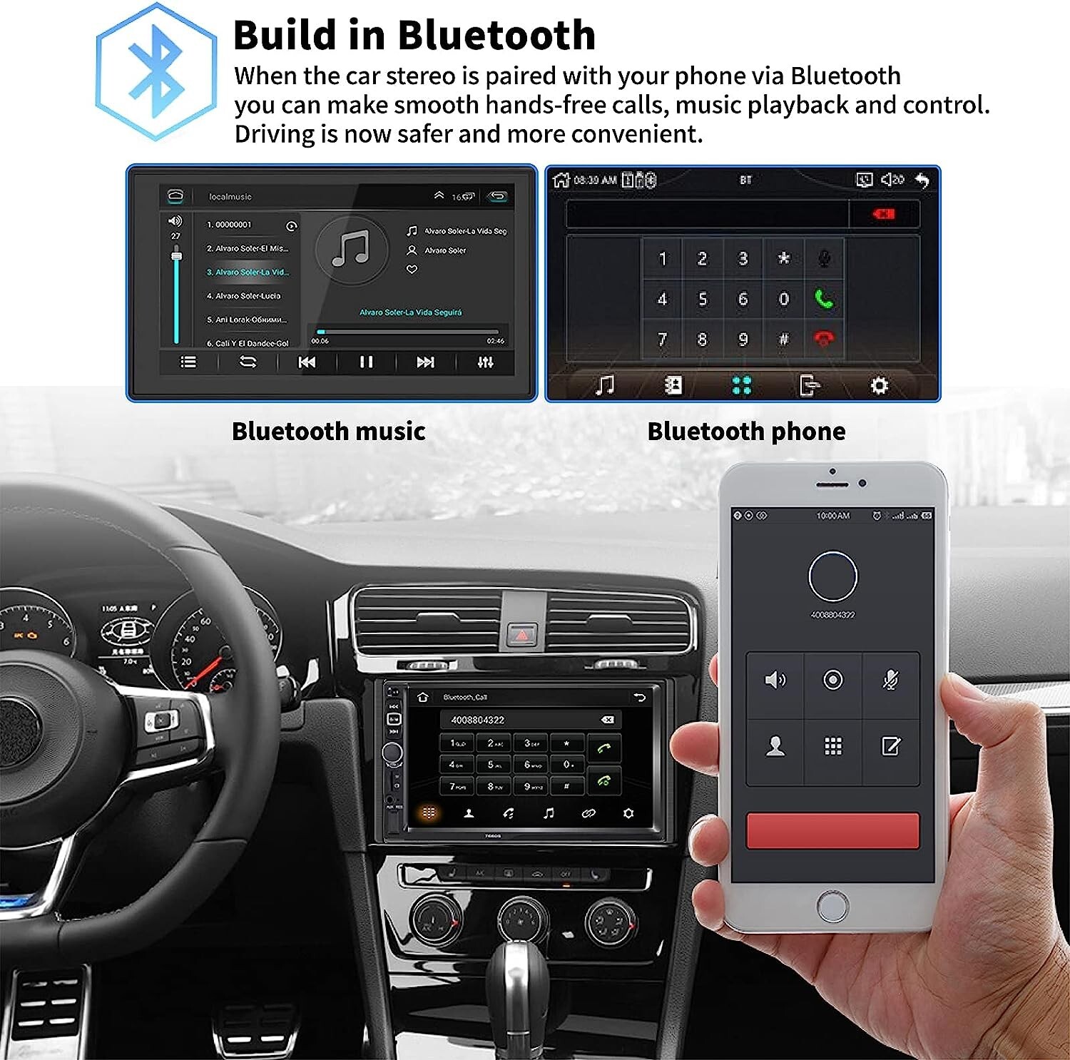 SANPTENT #7660 Double Din Car Stereo Radio 7″ Display works with Apple & Android